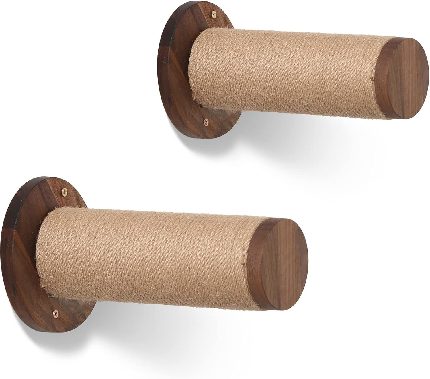 Indoor Cat Wall Shelves - 11.8” Walnut Stairs with Jute Scratch Surface - 2 Sets