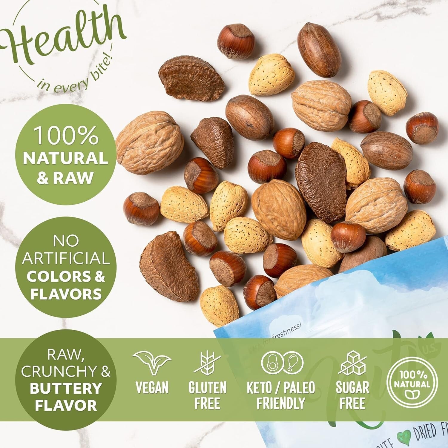 6 lbs Mixed Nuts in Shell: Almonds, Walnuts, Hazelnuts, Pecans & Brazil Nuts
