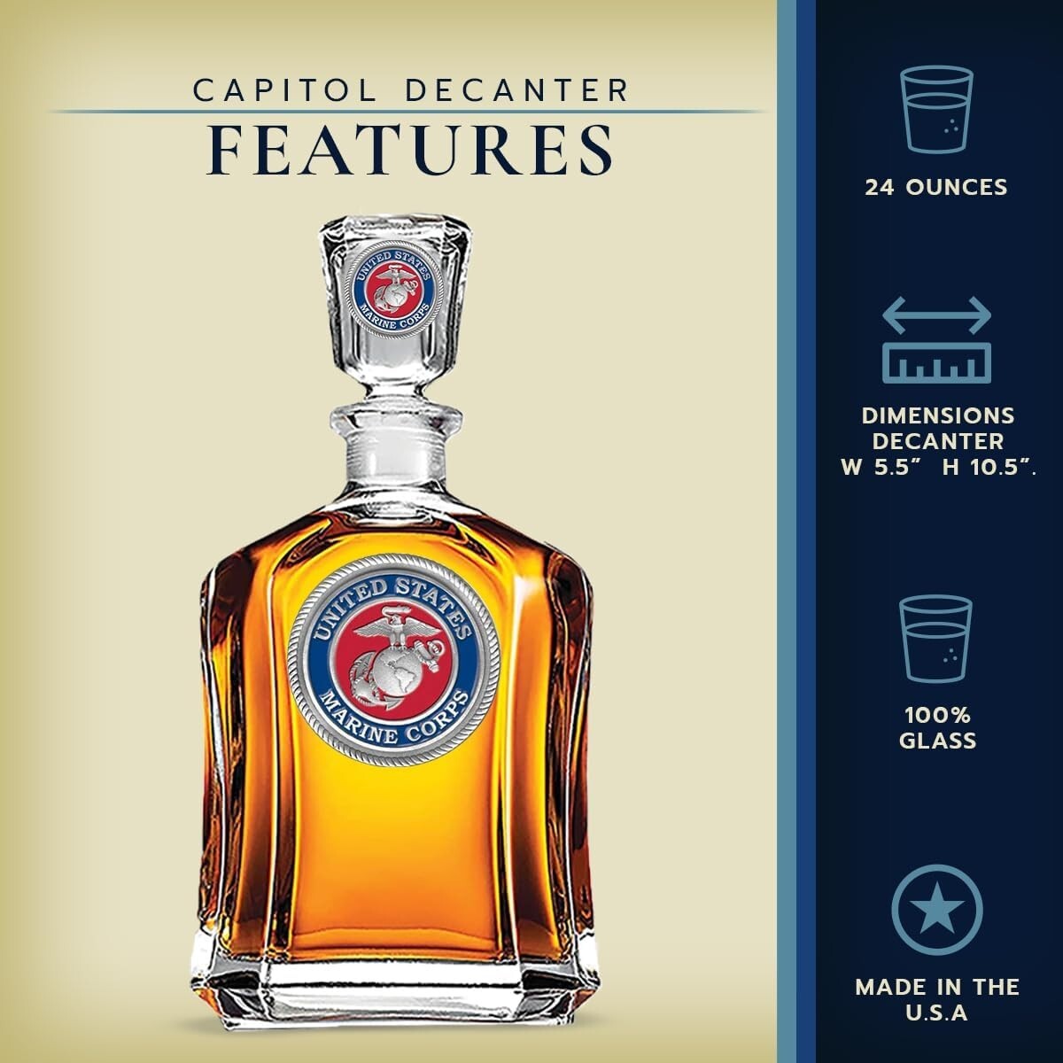 Elegant 24 oz Marine Corps Decanter - Handcrafted Pewter with Airtight Stopper