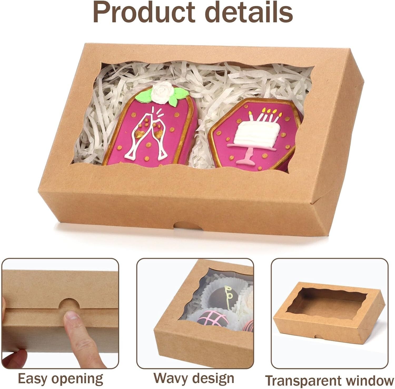 Chocolate & Macaron Bakery Boxes - 100 Pack Stylish with Clear Viewing Window