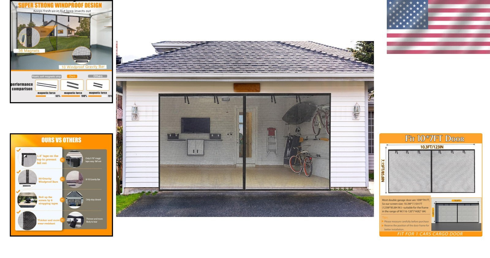 10x7FT Durable Magnetic Garage Screen Door - Fiberglass & Pet-Friendly Access