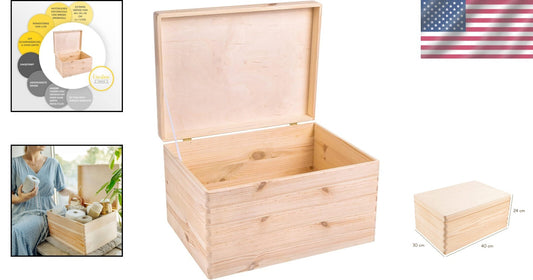 Spacious Hinged Lid Wooden Storage Box - Ideal for Crafts & Toys 15.8x11.8