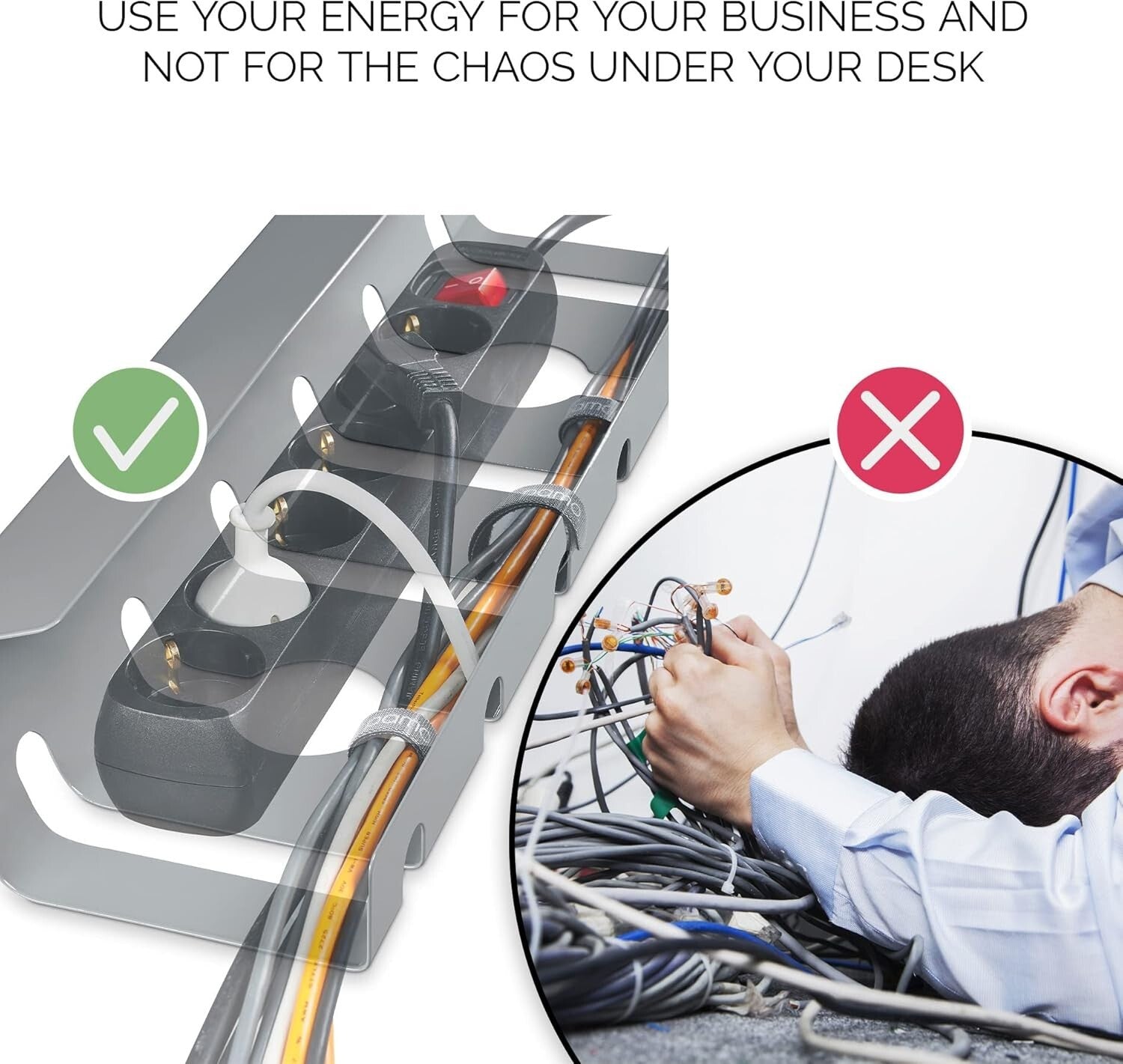 Sturdy Silver Cable Management Trays with 10 Ties - Set of 3 for Home Office