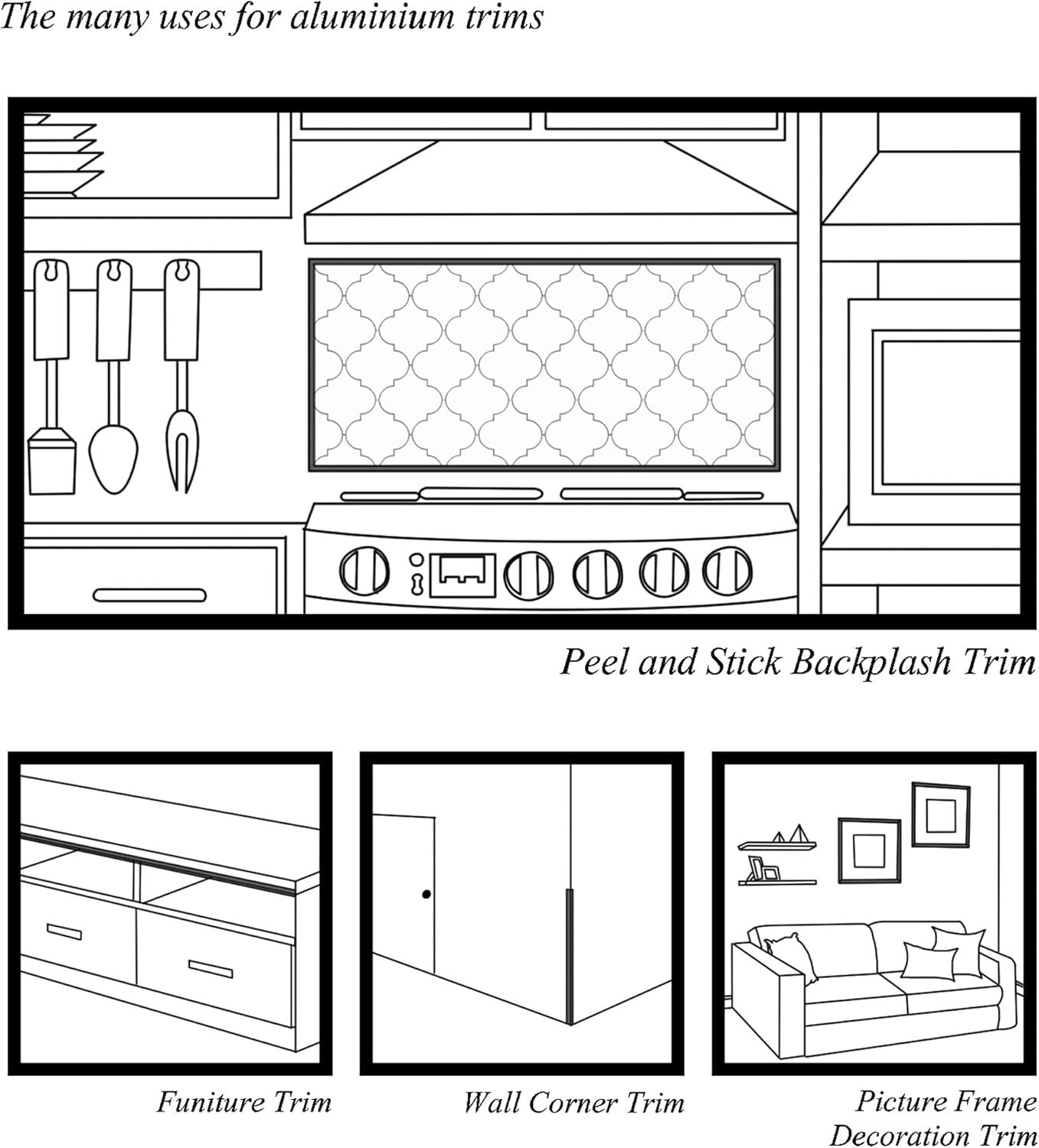 Easy-to-Install Peel and Stick Aluminum Tile Trim for Kitchen & Bath Backsplash