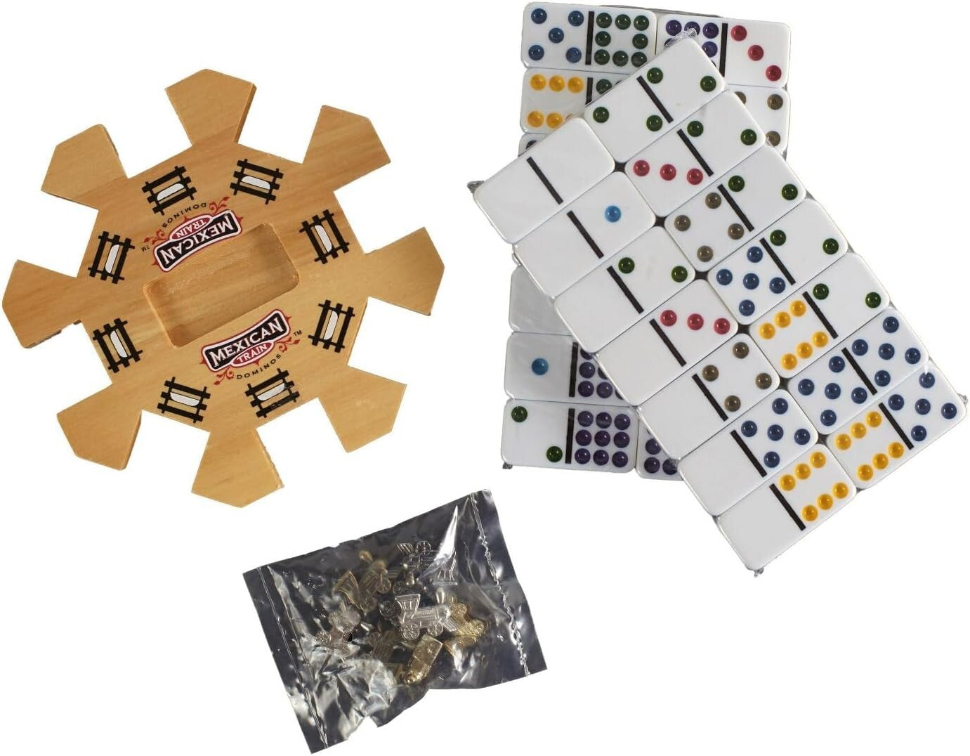 Deluxe Double-12 Mexican Train Dominoes Set with Cast Metal Trains & Score Pad