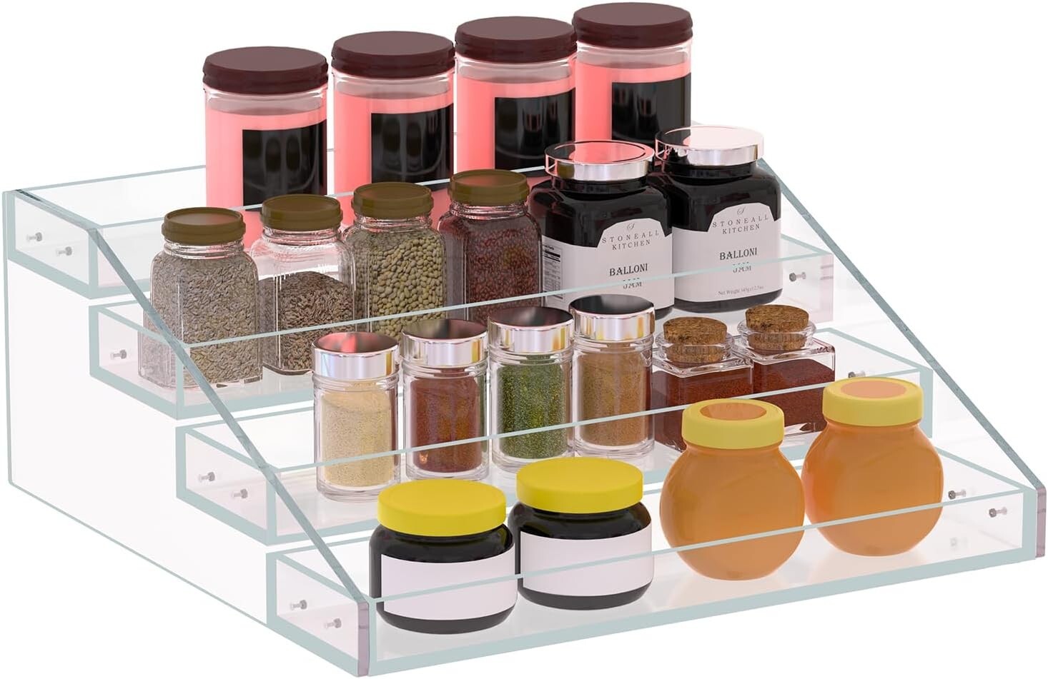 4-Tier Acrylic Spice Organizer - Secure and Stylish Kitchen Storage Solution