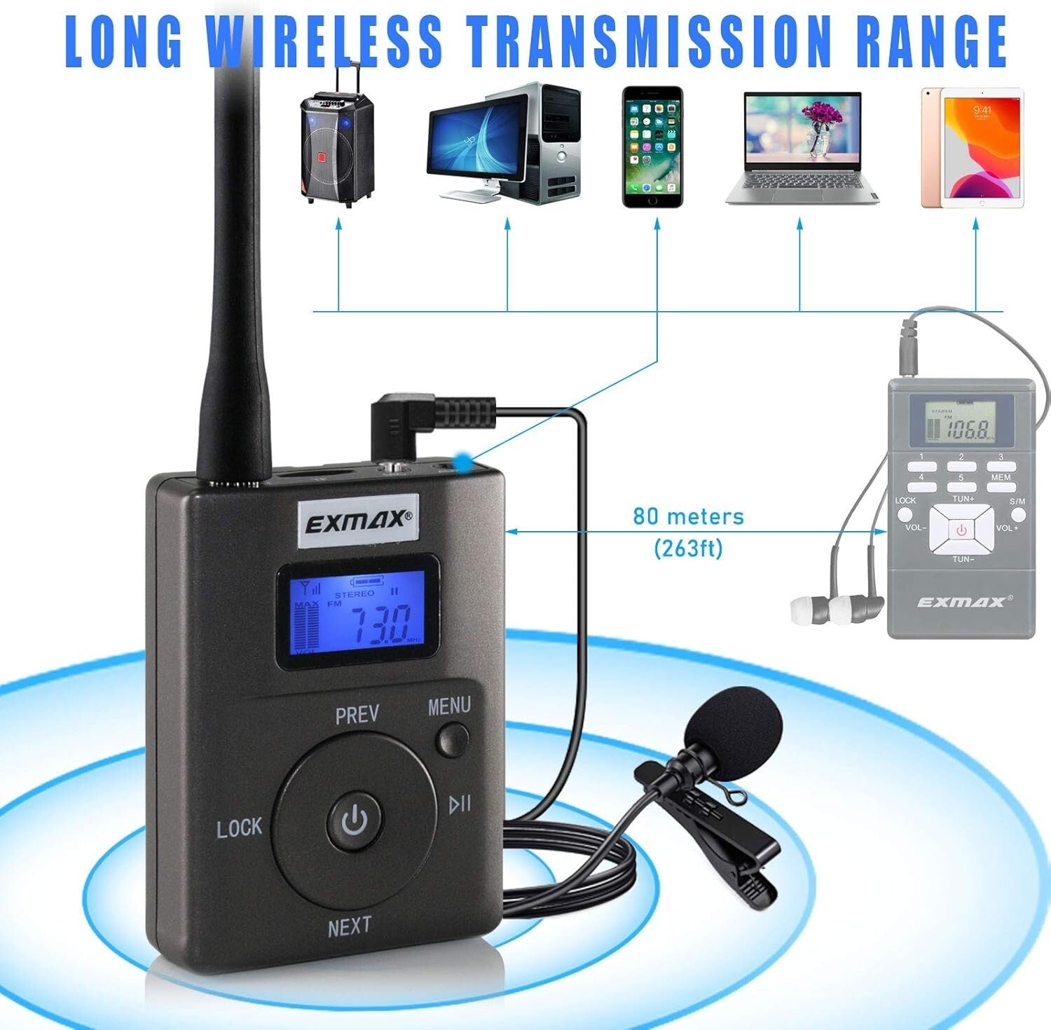 Stereo Wireless FM Transmitter - Supports AUX & TF Card, Ideal for Presentations
