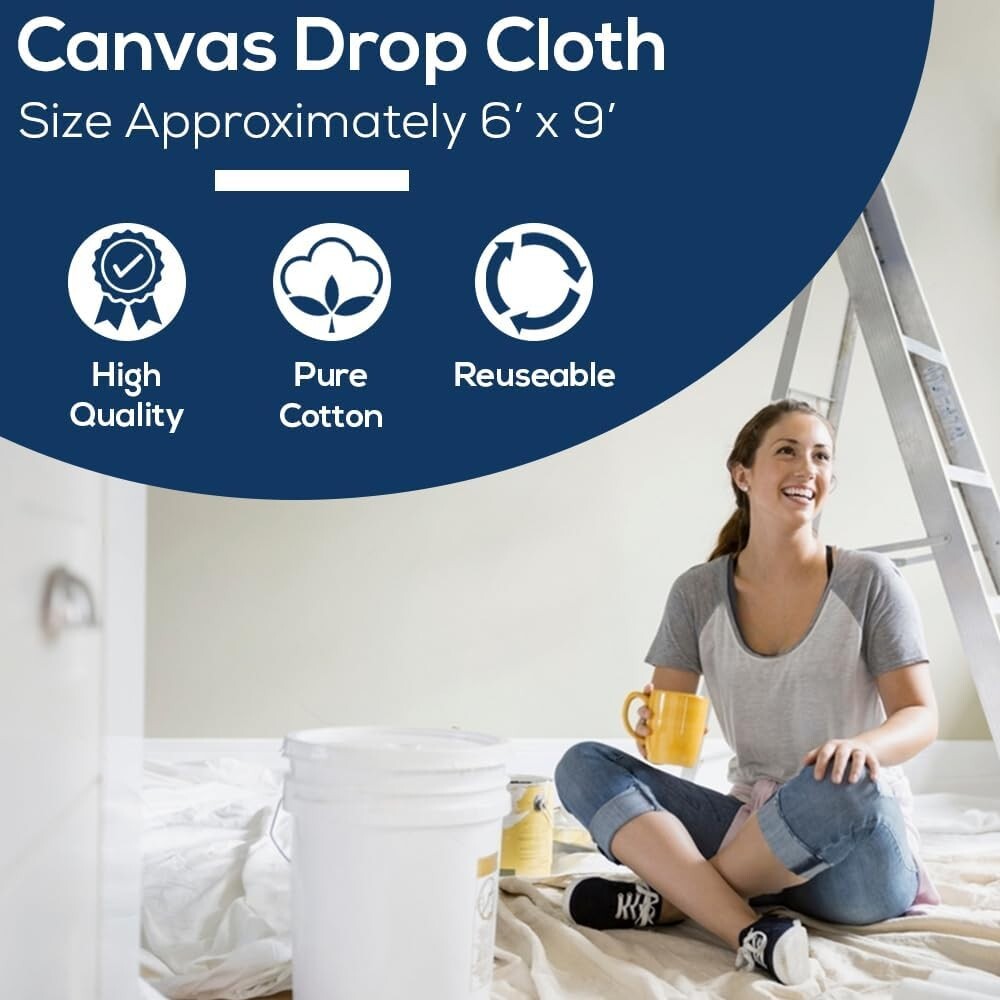12-Pack 6' x 9' Heavy-Duty Canvas Drop Cloths for Ultimate Surface Protection