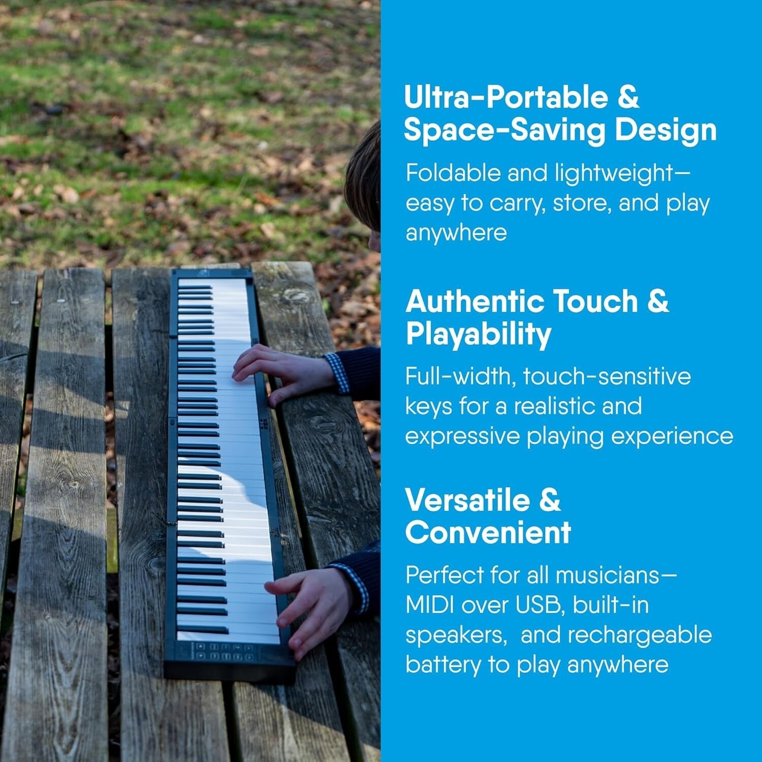 All-in-One 88 Key Folding Piano – Travel-Friendly with Powerful Battery & Sounds