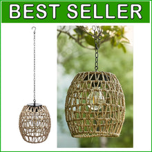 Load image into Gallery viewer, Charming Outdoor Solar Lantern - Woven Bamboo for Garden and Patio Lighting