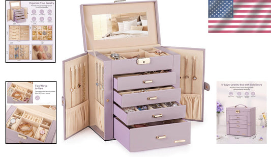 5-Layer Mirrored Jewelry Case with Lock - Luxe Storage for Accessories