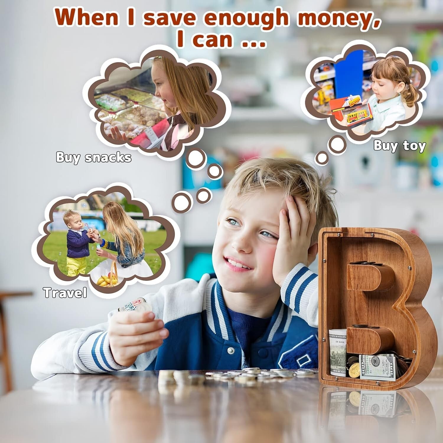 Elegant 12-Inch Kids Savings Bank - Custom Initial B Design for Boys and Girls
