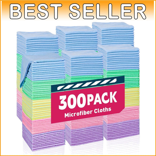 Eco-Friendly 300 Pack Microfiber Towels, Reusable Cleaning Cloths in 5 Colors