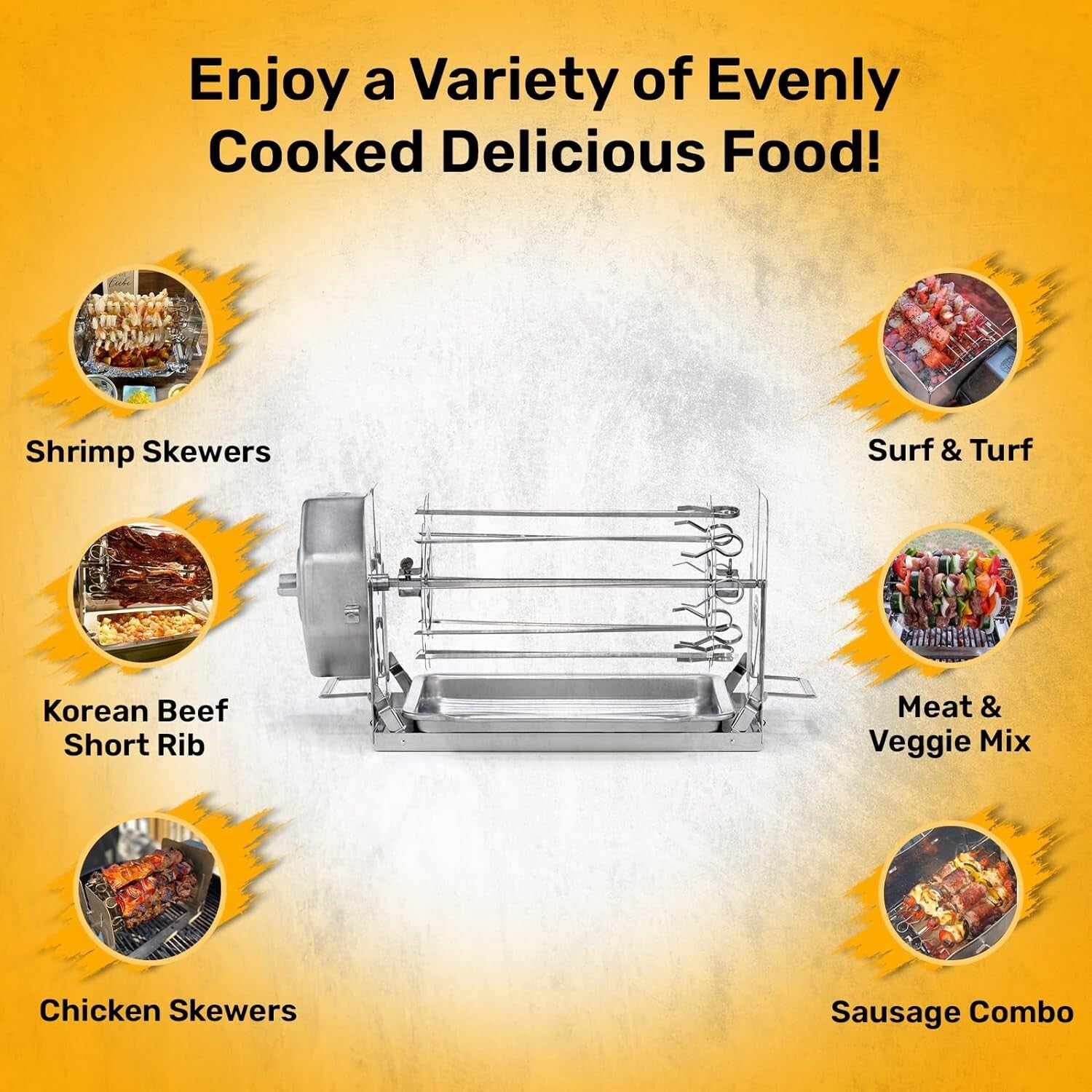 Self-Rotating Stainless Steel BBQ Roaster for Flavorful Indoor & Outdoor Meals