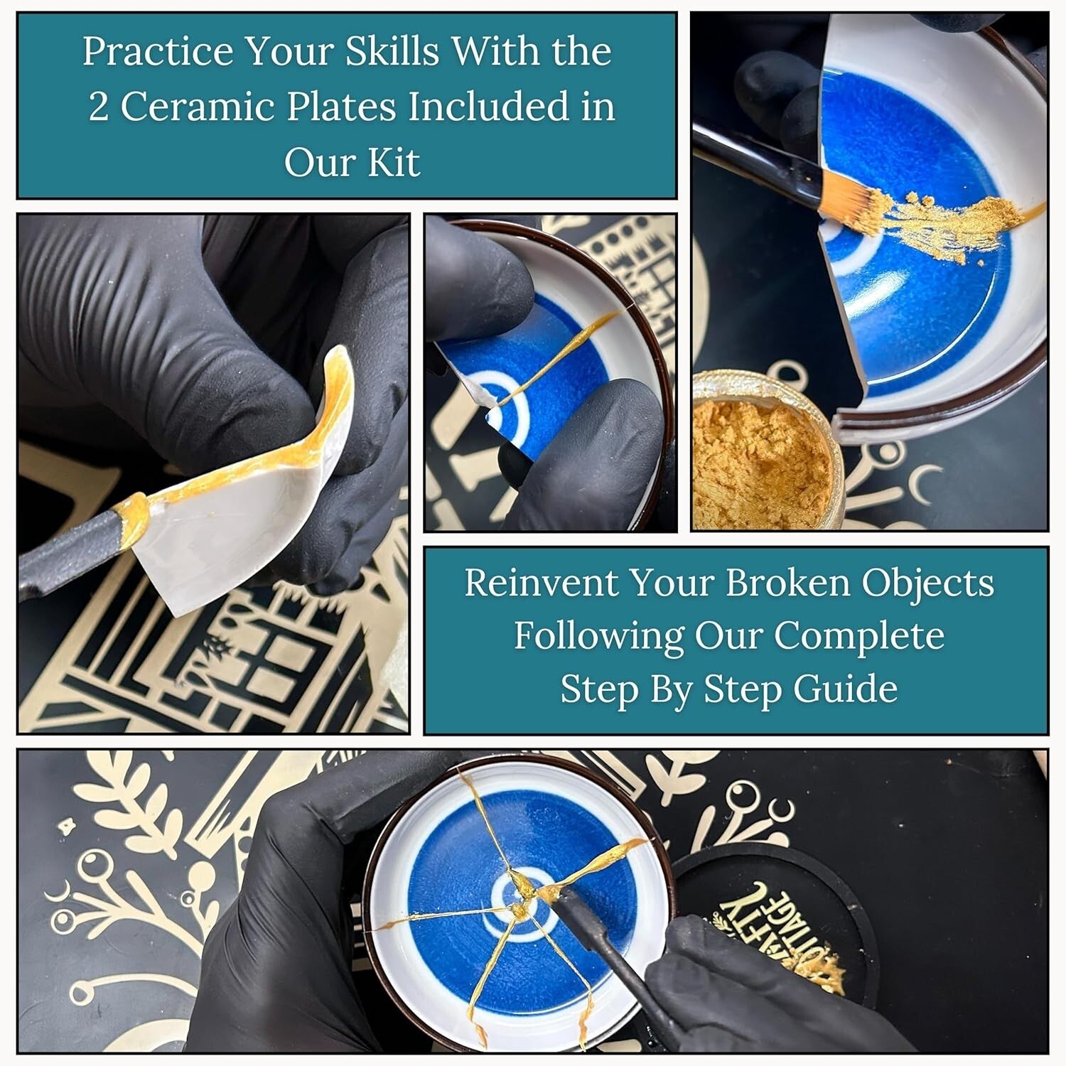 All-in-One Kintsugi Ceramic Repair Kit with Epoxy Glue, Tools & Instructions