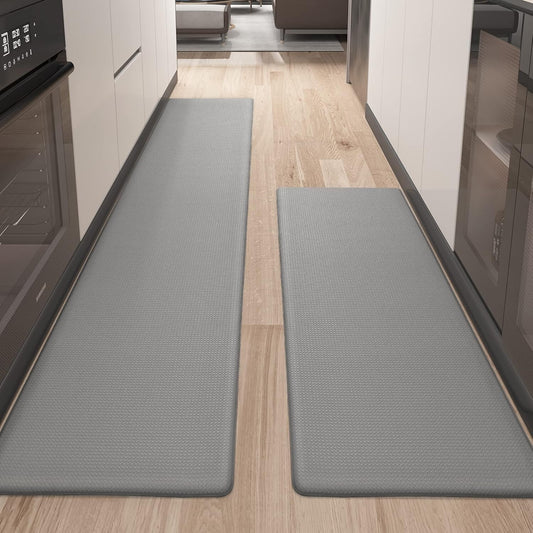 Ergonomic 2-Piece Grey Kitchen Rug Set - Stylish Waterproof Mats for Comfort