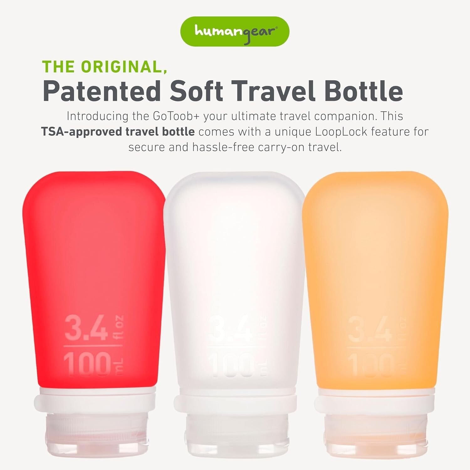 Large 3.4 oz GoToob+ Refillable Silicone Travel Bottles - Eco-Friendly Design