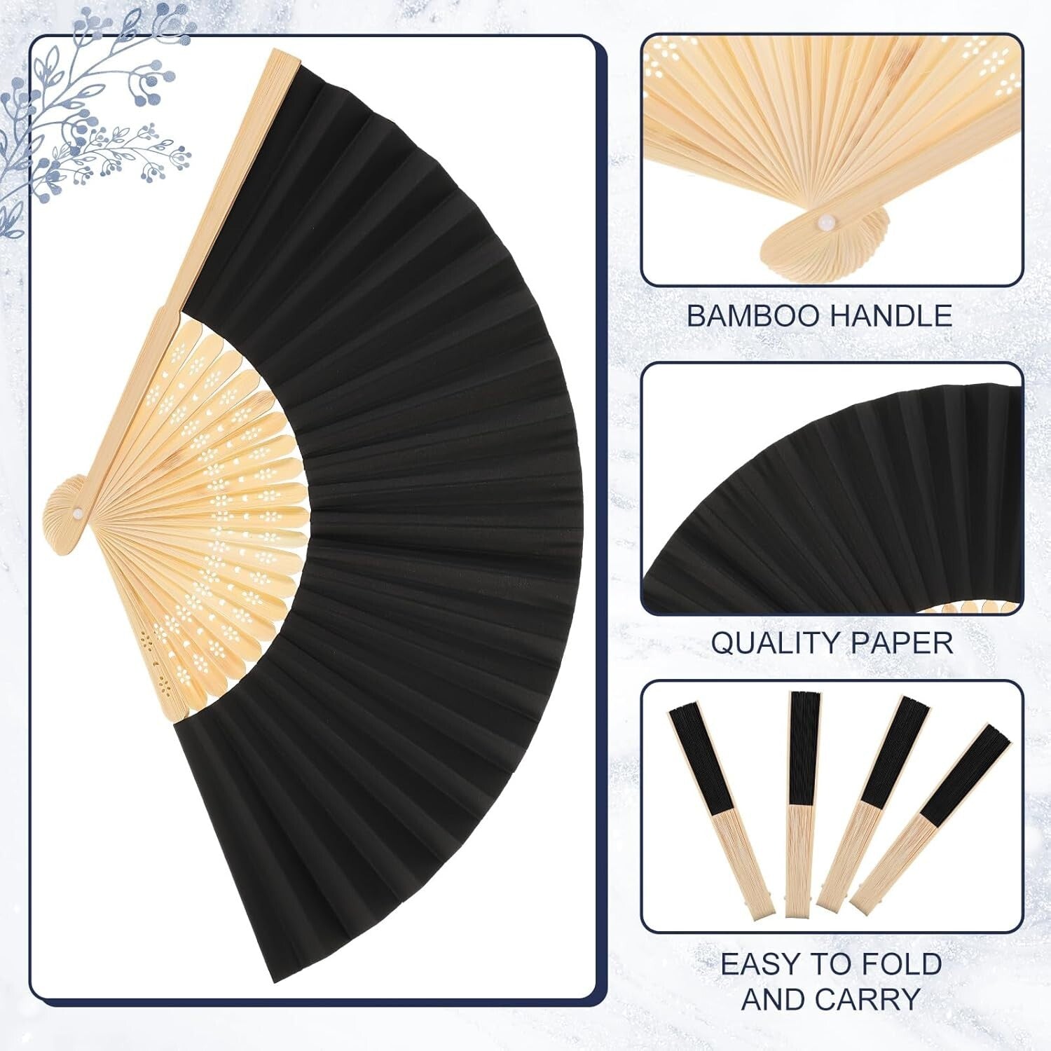Versatile 300 Pack Handheld Bamboo Fans - Perfect for Weddings & DIY Decor