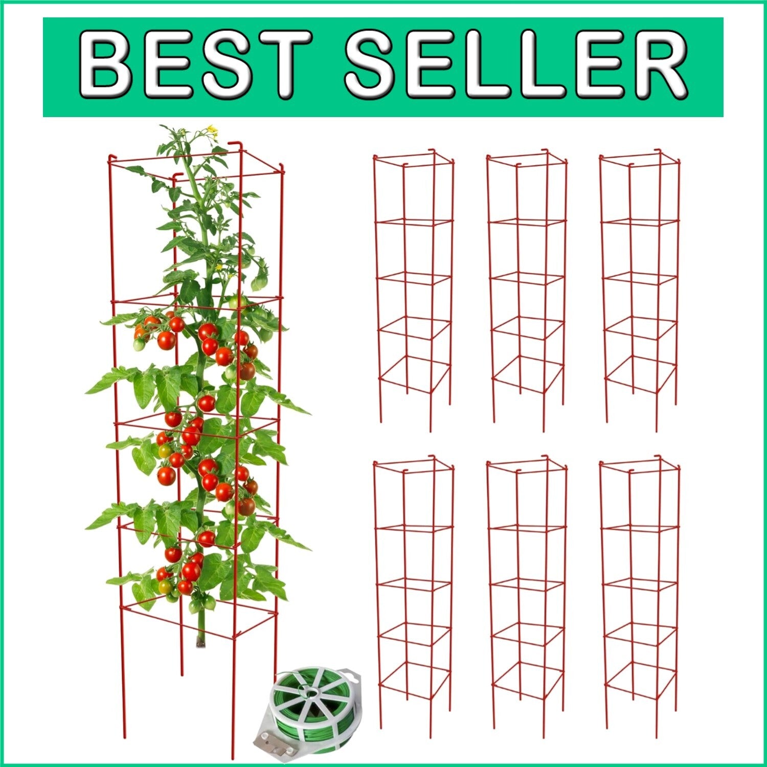 Rust-Resistant 6-Pack Tomato Cages - 57-Inch Metal Support for Climbing Plants