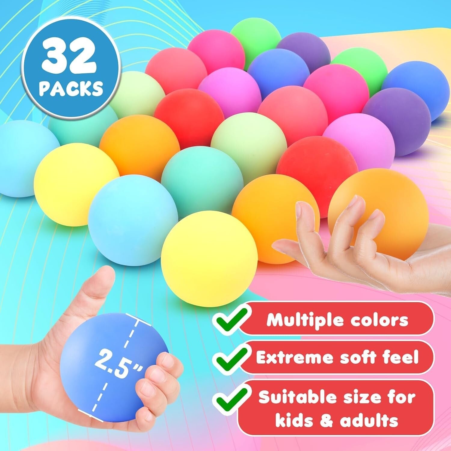32 Pack Slow Rising Stress Balls for Anxiety Relief - Durable & Safe Fidgets