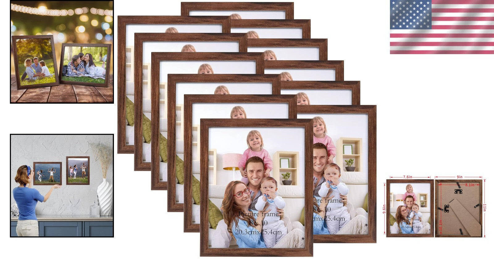 Elegant 12-Pack of 8x10 Rustic Picture Frames - Wall or Tabletop Mount