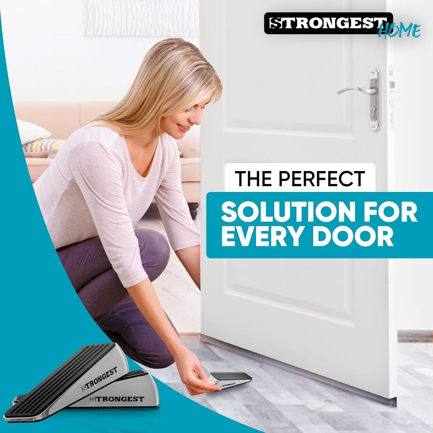 Modern Heavy-Duty Door Stop Set - Zinc Construction & Wall Protectors Included