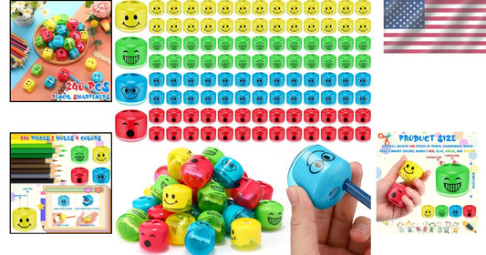 Colorful 240-Pc Pencil Sharpener Set - Dual Holes for Standard and Large Pencils