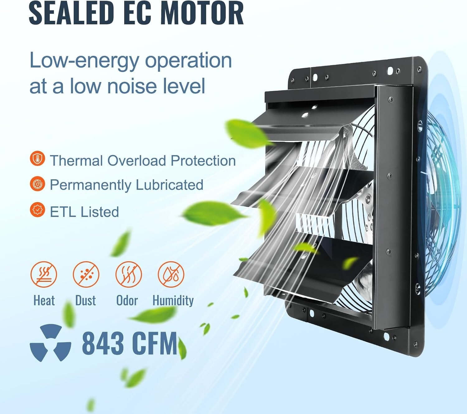 ETL Listed 10-Speed Exhaust Fan with Temperature & Humidity Control - 820 CFM