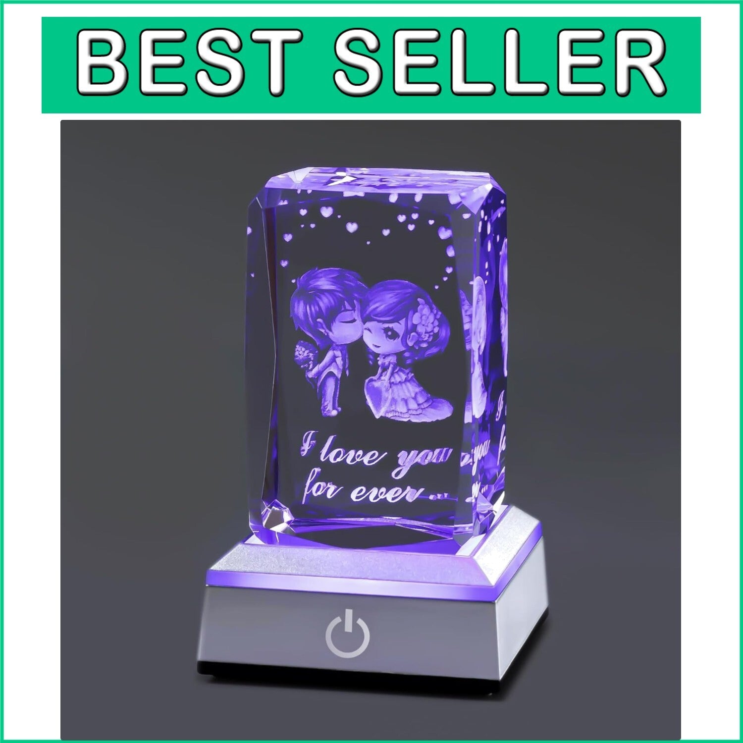 Art Deco 3D Crystal Touch Nightlight - I Love You Gift for Her & Special Events