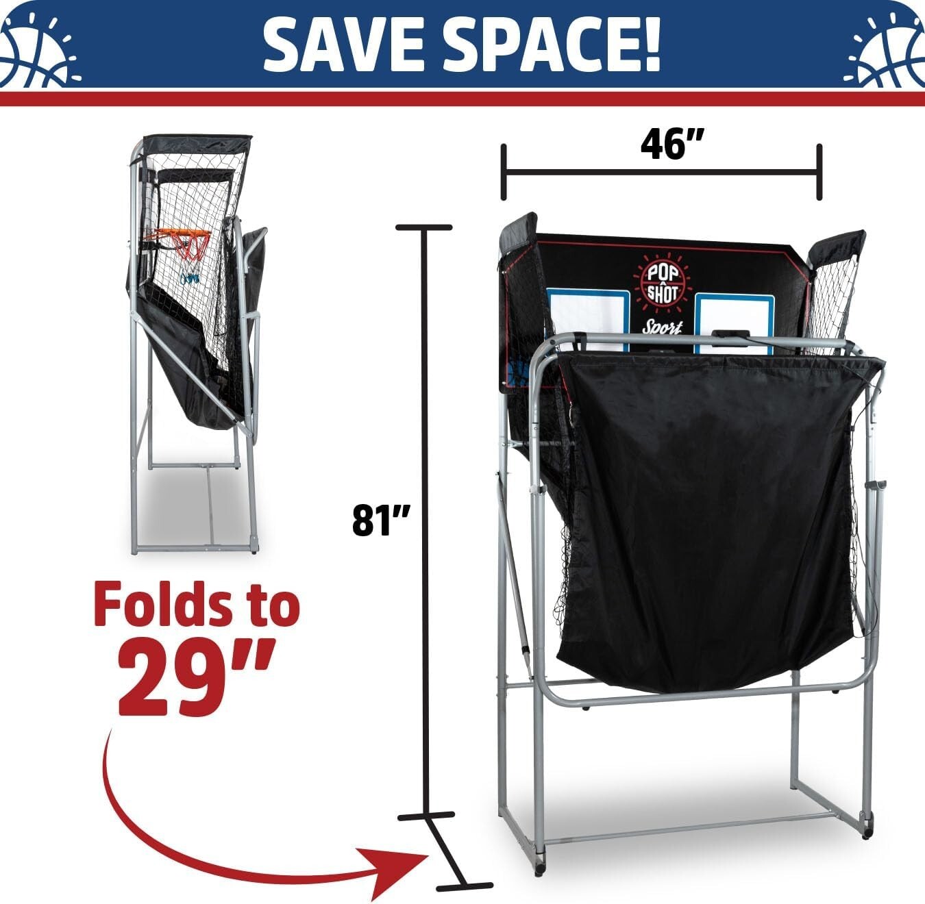 Foldable Arcade Basketball Game - Durable Steel Frame with 10 Game Options