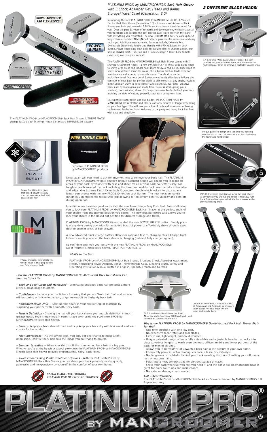 Advanced MANGROOMER Electric Back Hair Shaver - Ergonomic, Powerful & Versatile