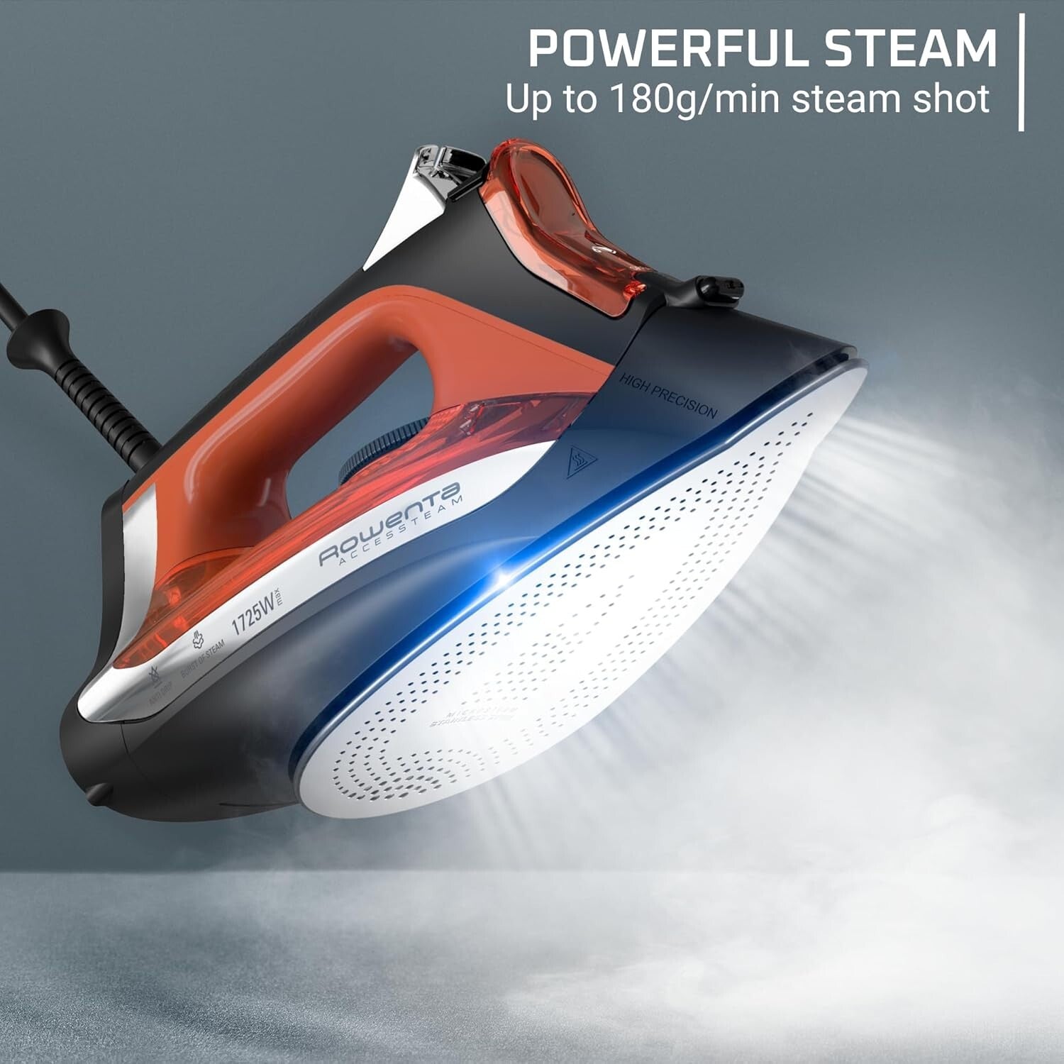Versatile Stainless Steel Clothes Iron with 300 Microsteam Holes - 1700W Power