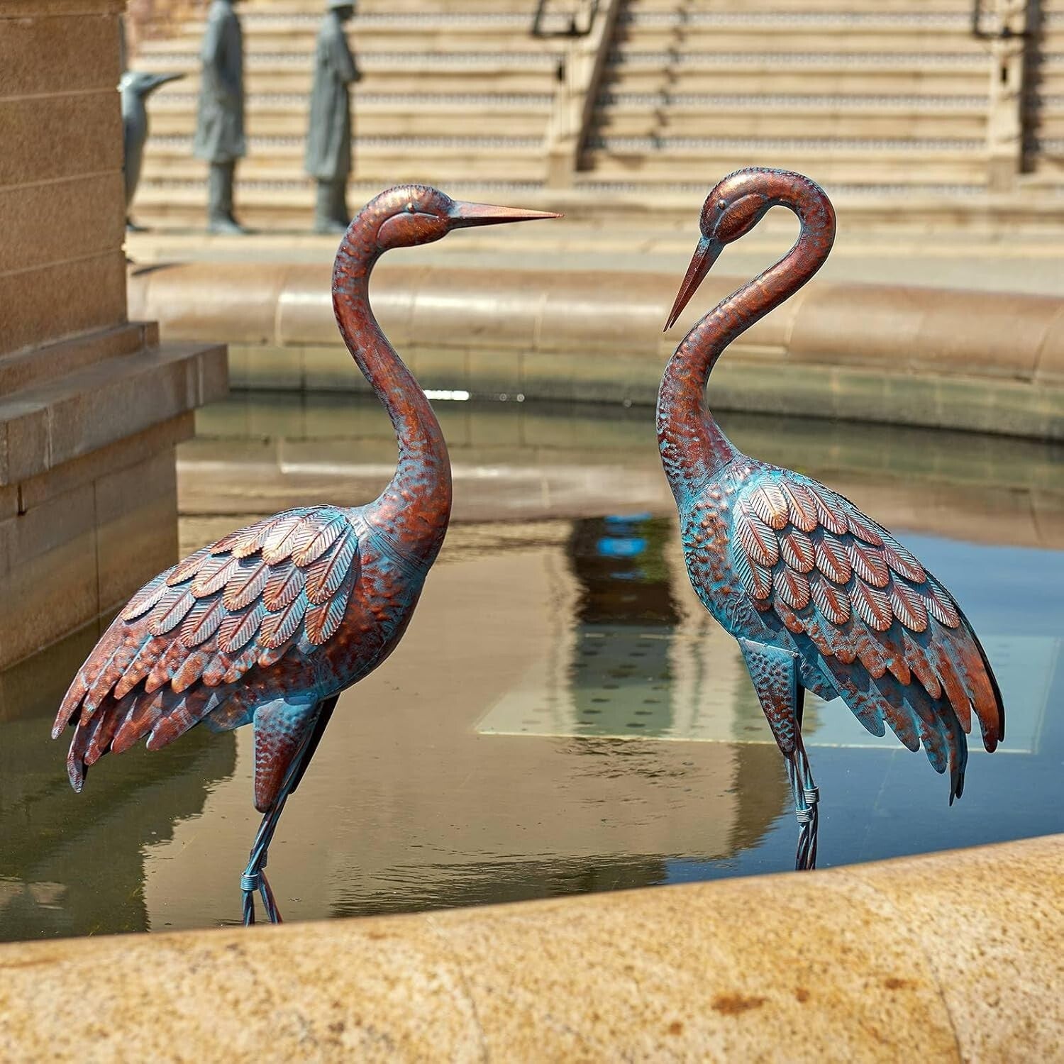 Exquisite Patina Metal Heron Statues for Elegant Outdoor Settings - 47-48 Inches