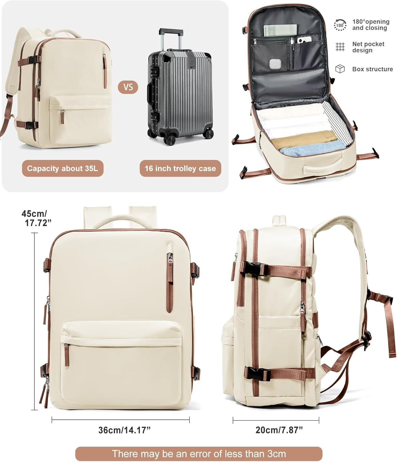 Multi-Functional 40L Backpack for Travel - Laptop Holder & Shoe Compartment