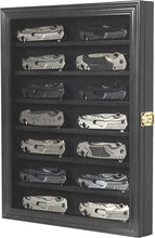 Load image into Gallery viewer, Elegant Black Knife Display Cabinet with Anti-Theft Lock and Custom Shelves