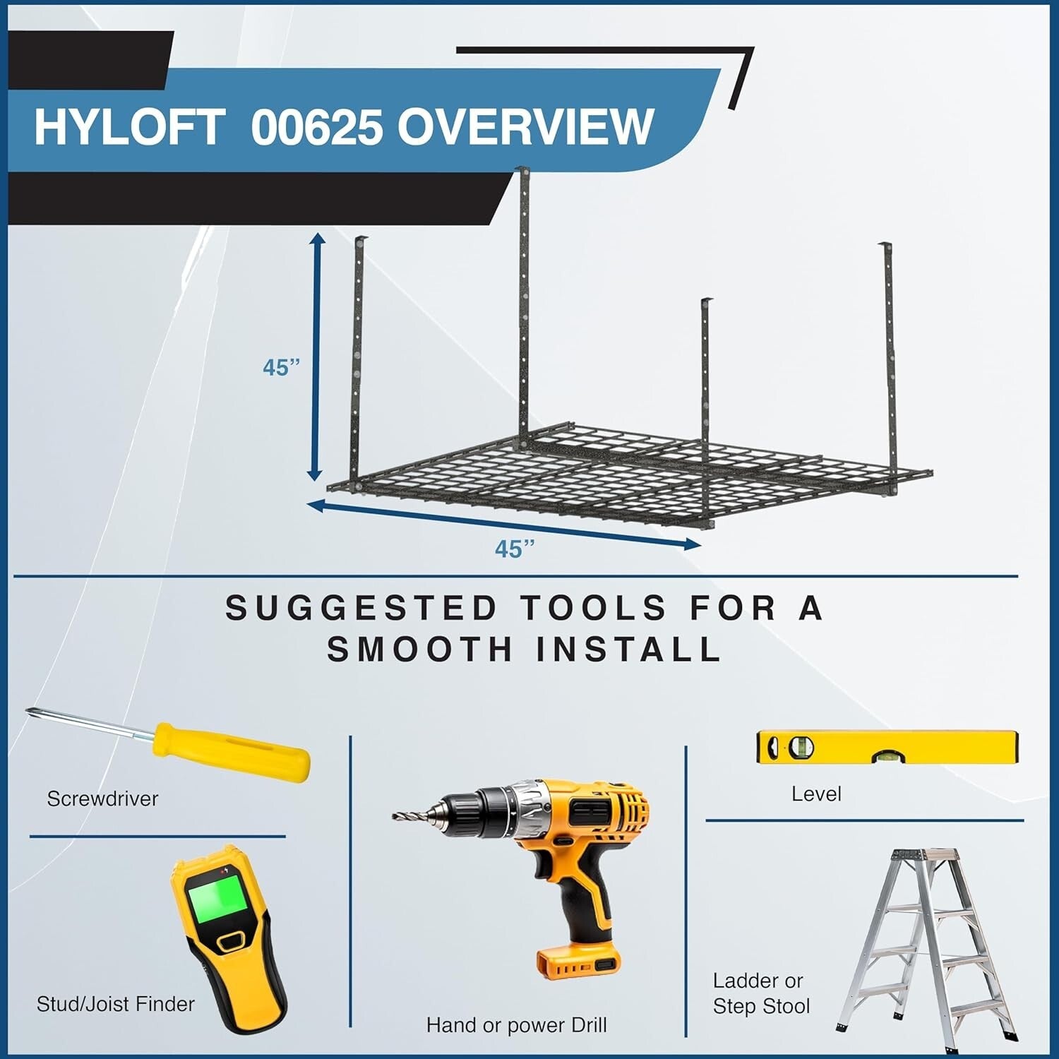 Durable 45-in x 45-in Overhead Storage Rack - Perfect for Garage Organization