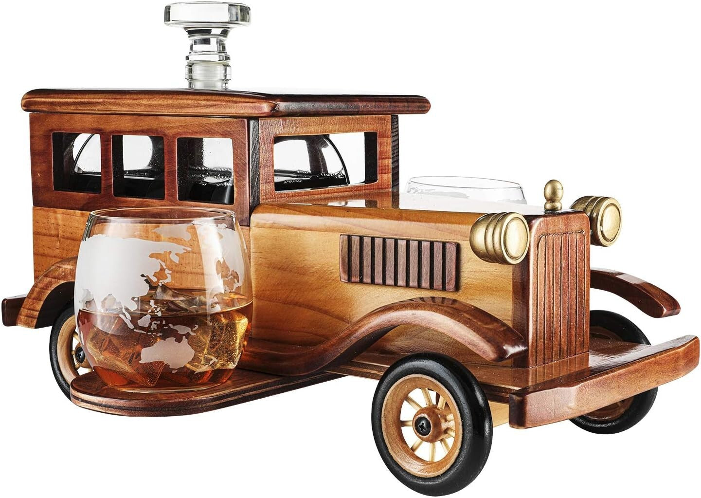 Large Car-Themed Whiskey Decanter Set with Metal Spigot - Perfect for Collectors