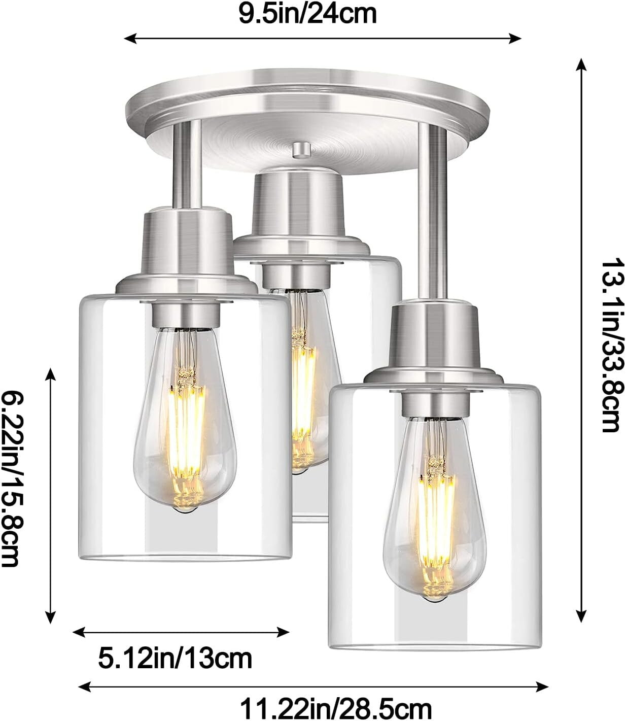 Elegant Dimmable Ceiling Light with Clear Glass Shades in Brushed Nickel Finish