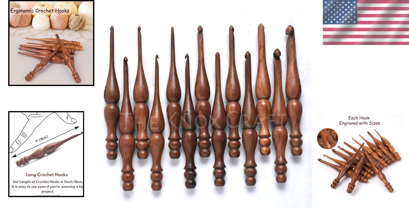 Set of 13 Handmade Rosewood Crochet Hooks - Smooth & Comfortable Knitting Tools