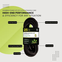 Load image into Gallery viewer, Reliable 12/3 SJTW 25ft Heavy Duty Extension Cord for Indoor and Outdoor Use