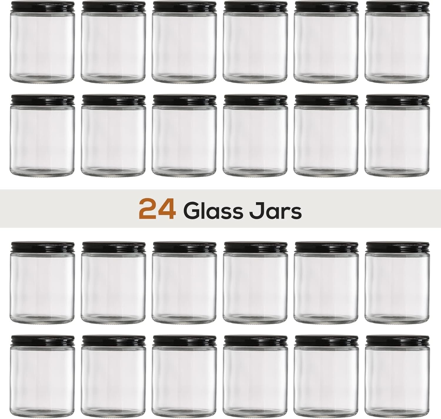 8oz Clear Round Glass Jars with Screw Metal Lids - 24 Pack for Storage & Crafts