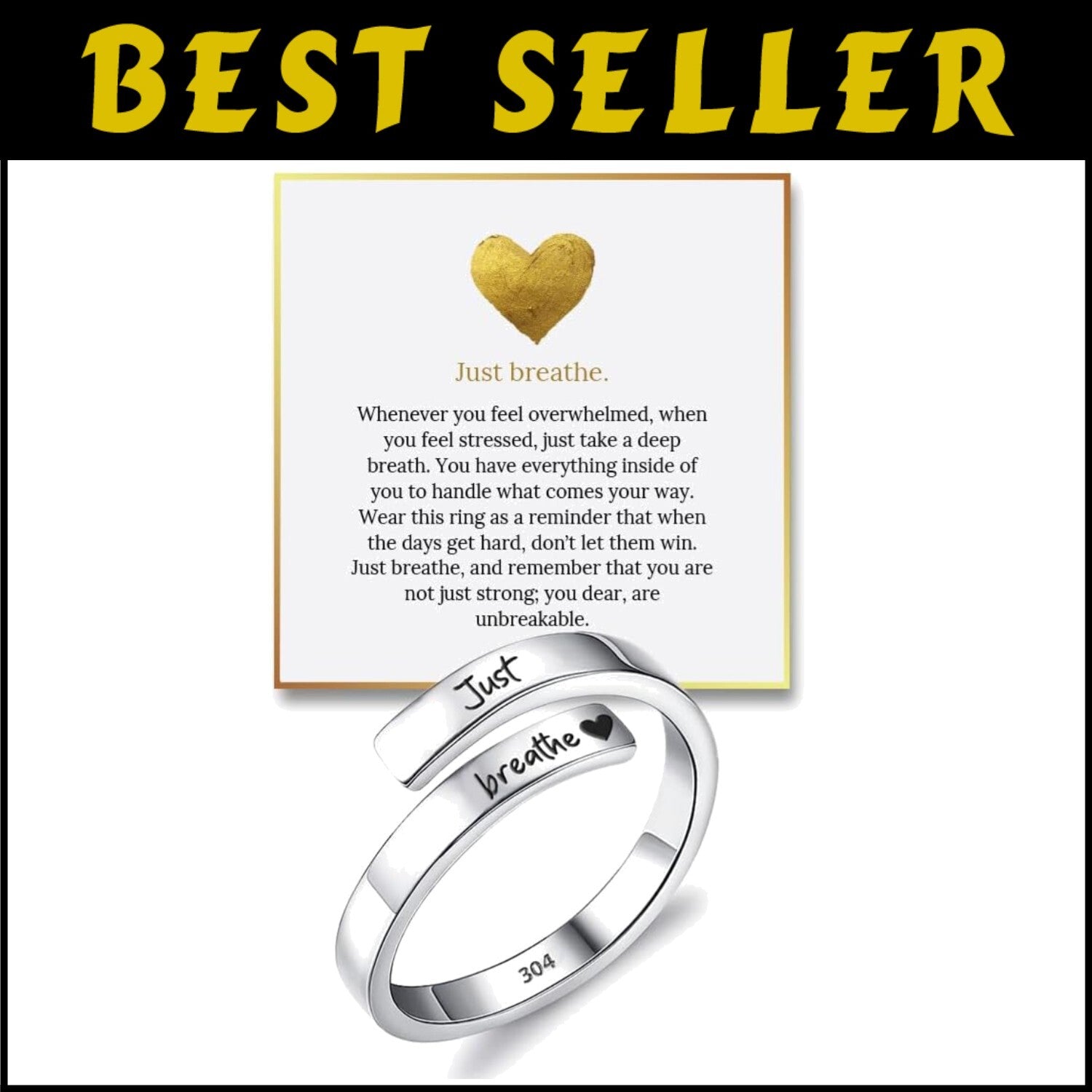 Stylish Just Breathe Ring – Adjustable and Skin-Friendly Stainless Steel Jewelry