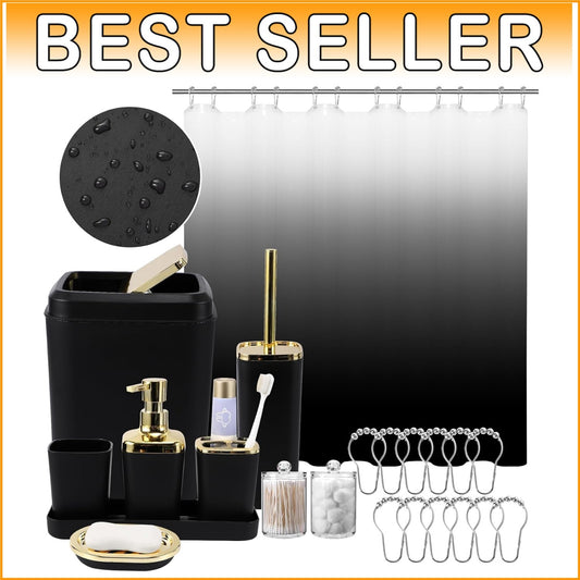 Elegant 22PC Bathroom Accessories Set in Black Ombre with Easy-Clean Features