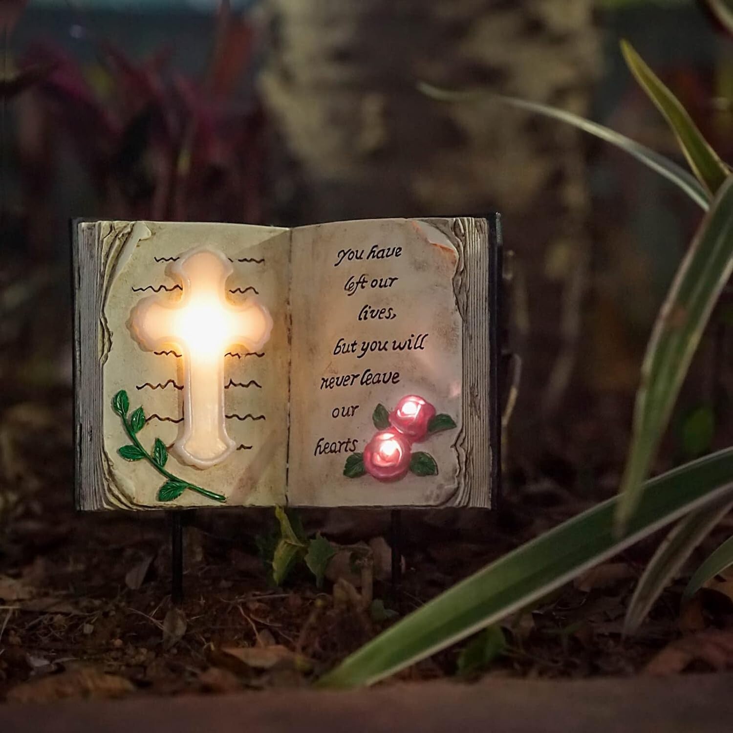 Durable Resin Solar Bible Cross Stake Light for Garden & Grave Decoration