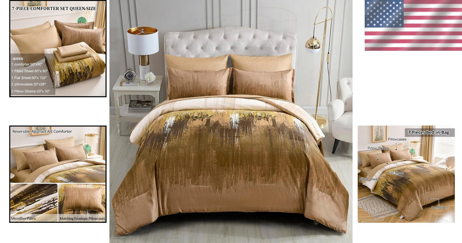 Soft Microfiber 7-Piece Comforter Set in Brown - Queen Size with Pillow Covers