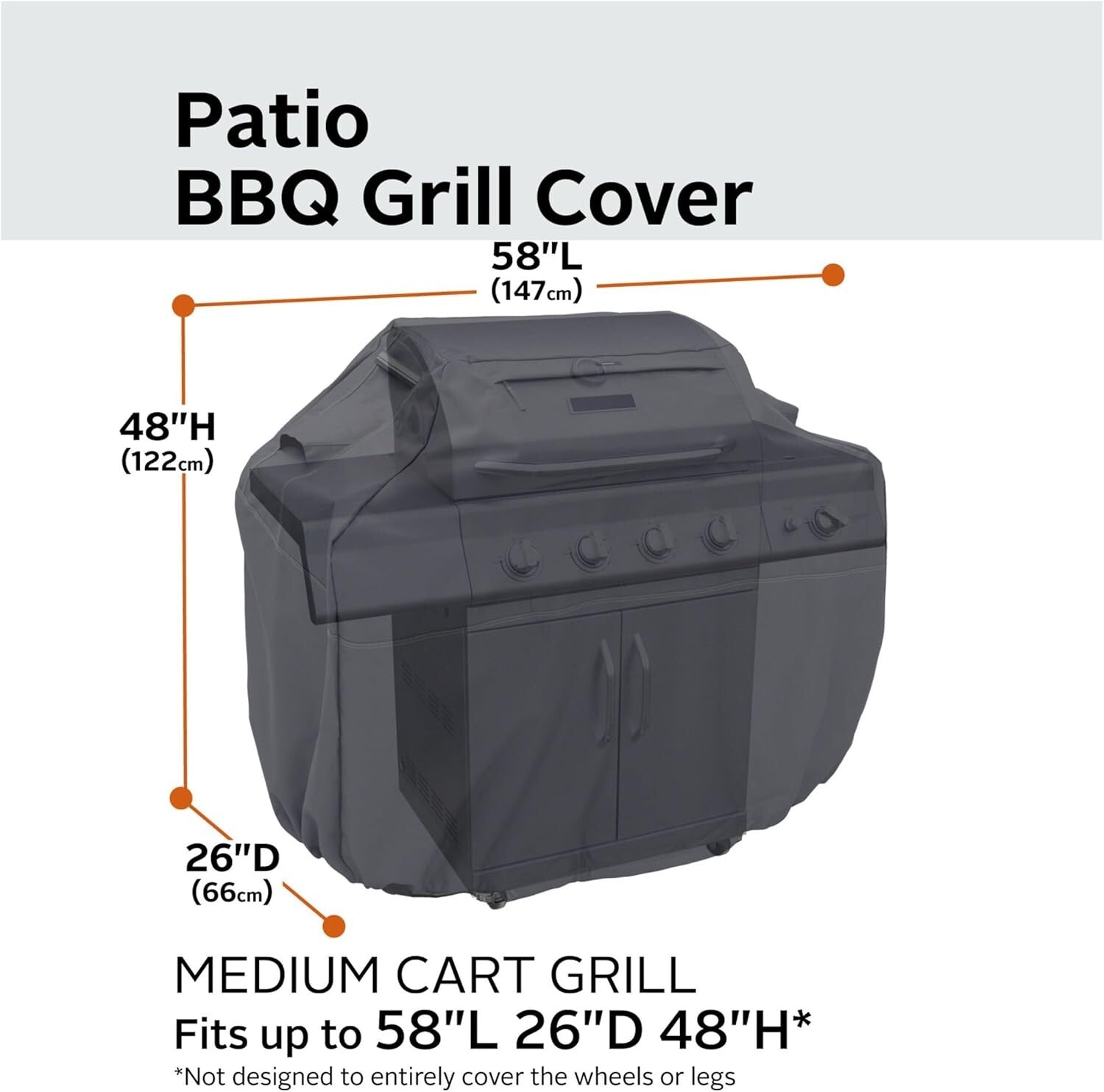 Premium Black BBQ Grill Cover 58"L - Weather-Resistant with Two-Year Warranty