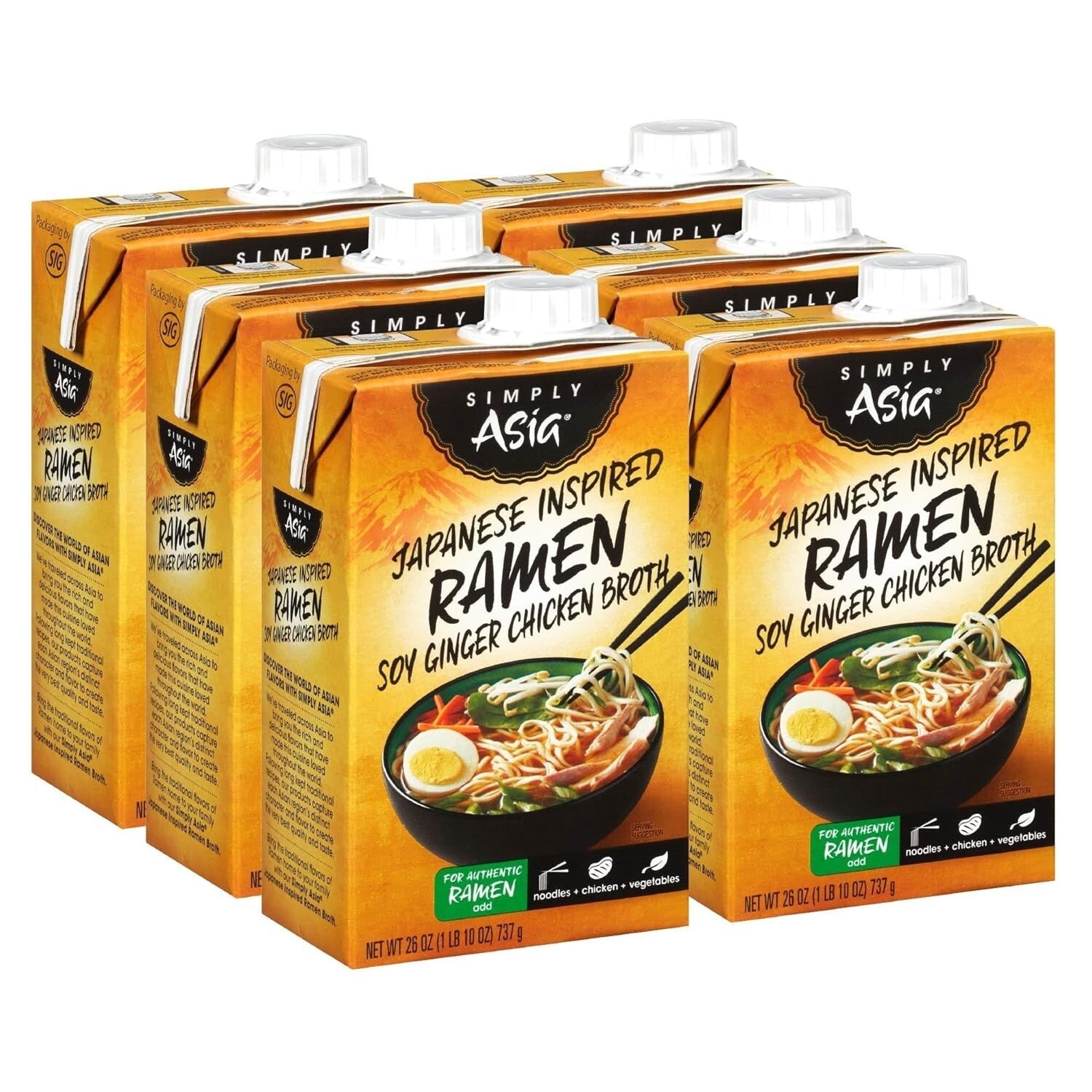 Pack of 6 Gluten-Free Japanese Ramen Soy Ginger Chicken Broth, 26 fl oz