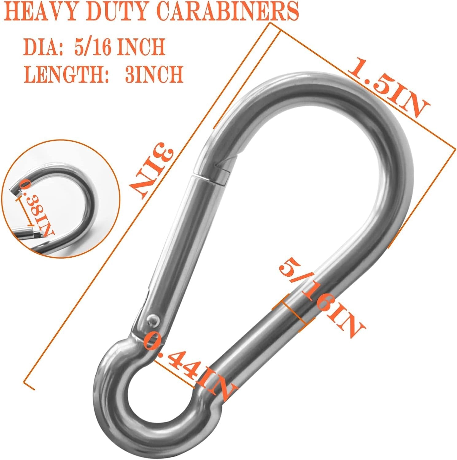 500lbs Capacity M8 Steel Carabiner Clips - Perfect for Outdoor Activities