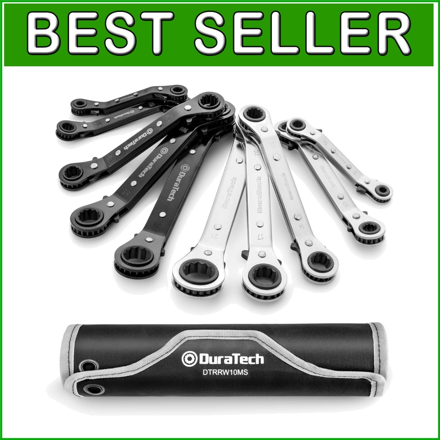 10-Piece Reversible Ratcheting Wrench Set with Offset Box Ends, SAE & Metric
