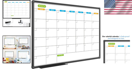 Elegant 36x24 Magnetic Whiteboard Calendar - Scratch-Resistant Aluminum Frame
